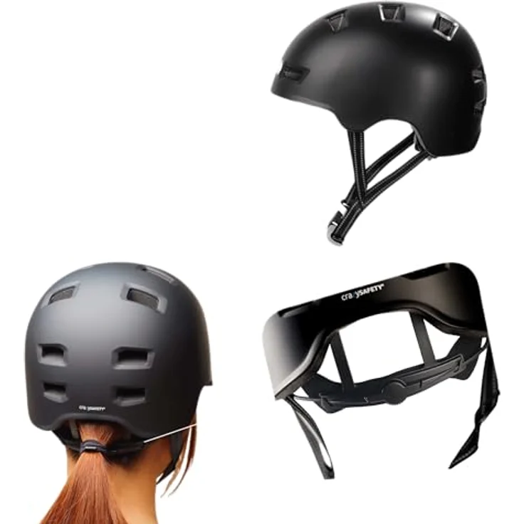 Crazy Safety All Black Velohelm, 57-61 cm, leicht und mit reflektierenden Riemen für bessere Sichtbarkeit – Bild 4