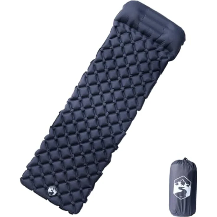 vidaXL Isomatte, Aufblasbare Campingmatratze aus 40D-Nylon, Wasserfest, Integriertes Kissen, Grau, Tragetasche – Bild 1