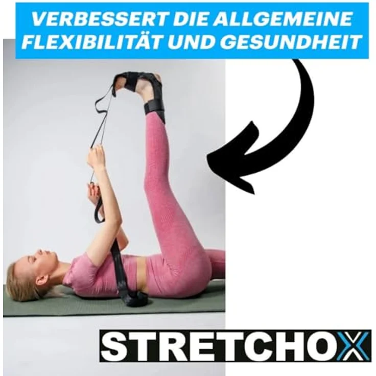 MAVURA STRETCHOX Premium Stretch Band Yoga Fitness Bein Fuß Dehnung Gurt, Stretching Belt Bänderdehnung Beintraining - Flexibilität, Gleichgewicht & Stabilität - Universell Passend (Schwarz) – Bild 3