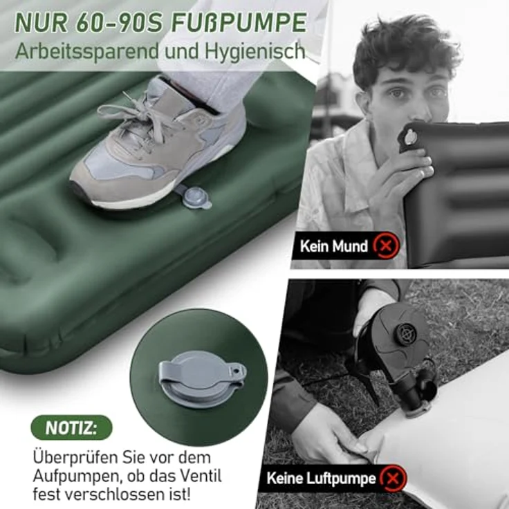 JEMULICE Isomatte Camping, 12CM Ultradicke Luftmatratze mit Fußpumpe, ultraleicht und wasserdicht, kompaktes Packmaß - Armeegrün – Bild 4