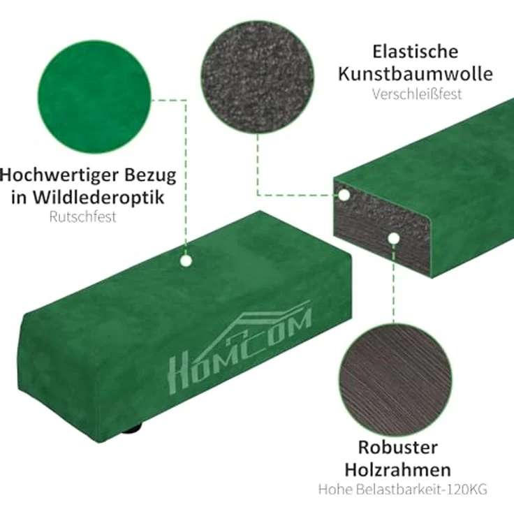 HOMCOM Balancetrainer 210 cm Schwebebalken, klappbar, rutschfester Wildlederbezug, max. 120 kg, Grün – Bild 3