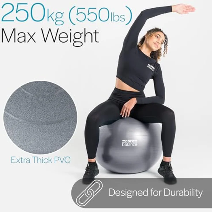 Core Balance, berstsicherer Gymnastikball - für Fitness Yoga Schwangerschaft - 55cm 65cm 75cm 85cm - inkl. Luftpumpe – Bild 4
