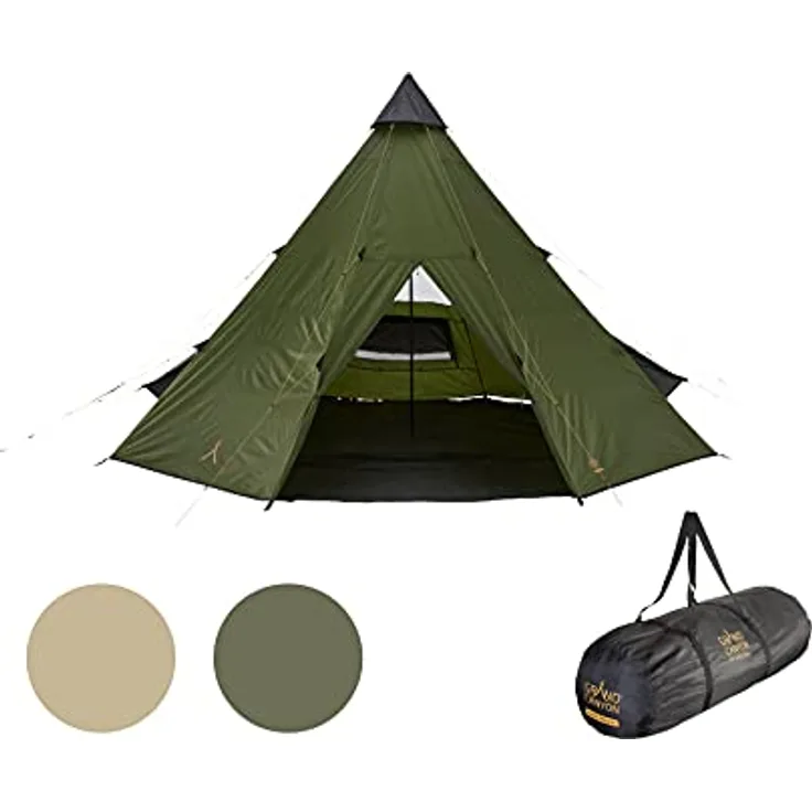 Grand Canyon Unisex – Erwachsene Black Falls Zelt, Oliv, 500 x 500 x 300 cm - Separater Zeltboden, Stehhöhe, kühl und bequem