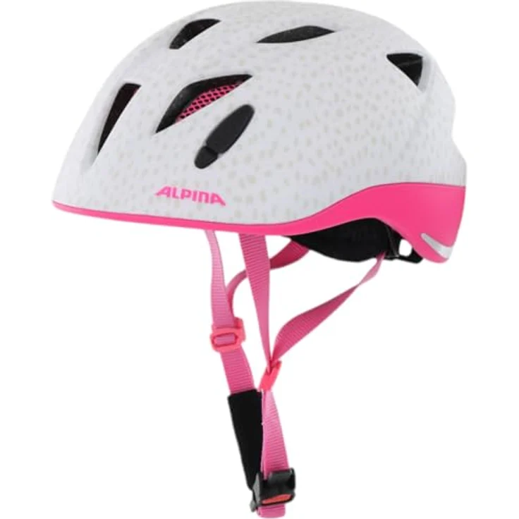 ALPINA Ximo L.E. Kinderfahrradhelm, matt mit weißen und pinken Punkten, 49-54 cm, leicht und sicher mit optimaler Anpassung – Bild 1