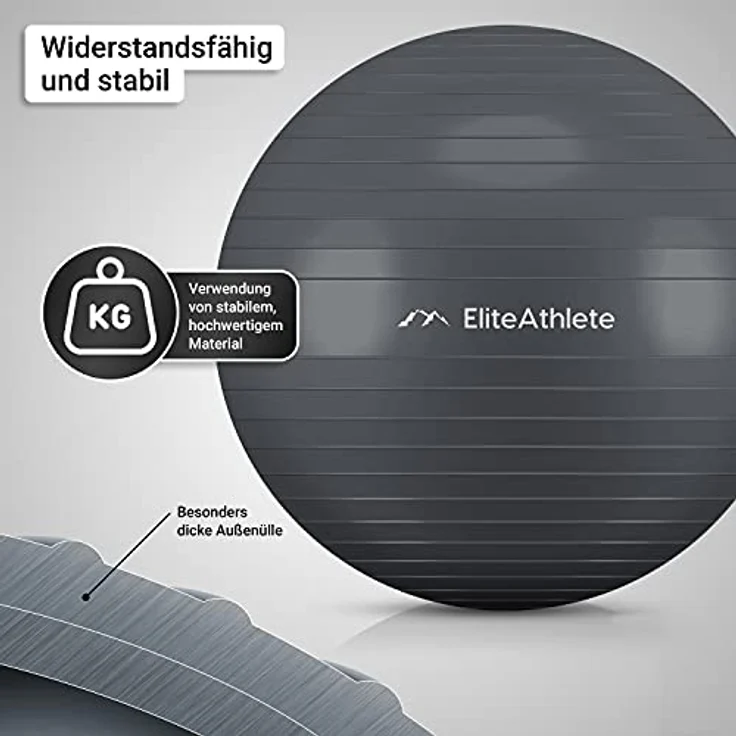 EliteAthlete Gymnastikball Sitzball Büro ergonomisch mit Anti Burst System - Fitness Pilates Schwangerschaft - Schwangerschaftsball Fitnessball Yogaball - Yoga Ball 55cm inkl. Luftpumpe – Bild 5