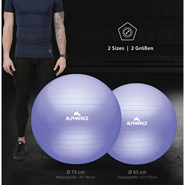 ALPHAPACE Dicker Anti-Burst Gymnastikball Sitzball Trainingsball inkl. Luft-Pumpe, Ball für Fitness, Yoga, Gymnastik, Core Training, für starken Rücken als Büro-Stuhl, French Lavender, 65cm – Bild 2