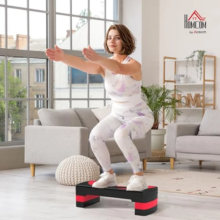 HOMCOM Aerobic-Stepper, höhenverstellbar mit 3 Stufen, Fitness Heimtrainer für Indoor und Outdoor, Schwarz+Rot – Bild 2