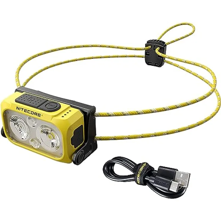Nitecore Stirnlampe NU21, USB-C-aufladbare LED Kopflampe, 360 Lumen, 58 m Leuchtweite, Rotlicht, leicht, gelb
