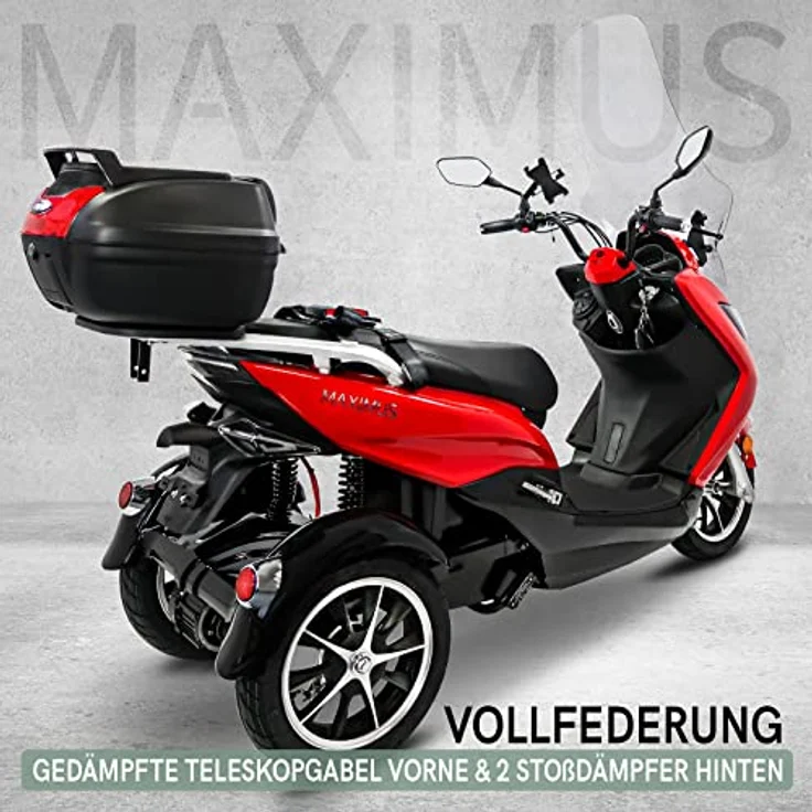 Rolektro Maximus MX3 E-Trike Elektromobil 25 km/h - 1500W Elektromoped 2 Erwachsene - E-Moped E-Dreirad 70km Reichweite - 3-Rad E-Mofa herausnehmbarer Lithium Akku - Senioren-Dreirad mit Zulassung, Maximus E-Scooter in sportlicher Optik, 70 km Reichweite, externer Akku, 180 kg Zuladung, blau – Bild 5