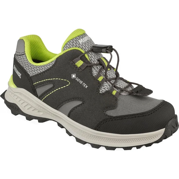 Meindl Kivo Junior GTX 33, Multifunktions-Wanderschuhe für Kinder, grau-anthrazit/lime, mit GORE-TEX Membran und stabilisierender Fersenkappe