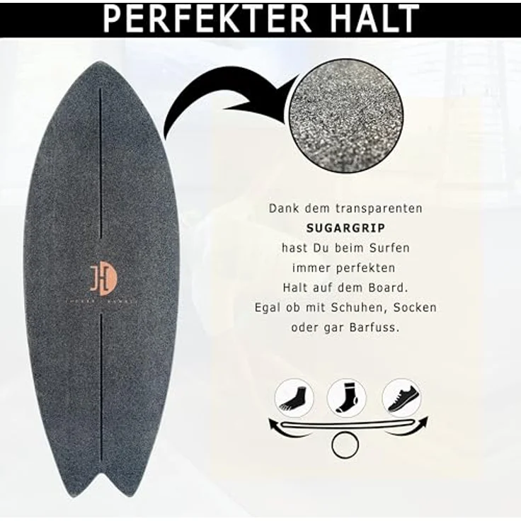 JUCKER HAWAII Balance Board Ocean Rocker Black - Balanceboard aus 100% Echtholz mit Korkhalbkugel, Korkrolle und Matte - Gleichgewichtstrainer für Kinder und Erwachsene - Surf Balance Board – Bild 4