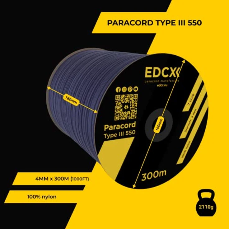 EdcX Paracord 4 mm, 550 Typ III, 100% Nylonseil, Navy Blue, 300 m, ideal für Basteln, Camping und Outdoor Aktivitäten – Bild 3