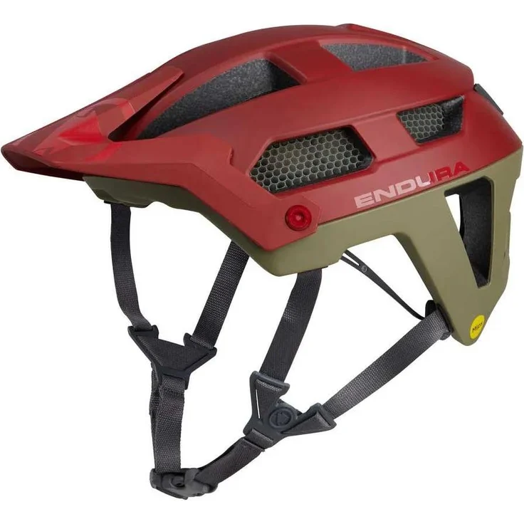 Endura Singletrack MIPS MTB-Helm, leicht mit Koroyd-Paneelen und verstellbarem Visier, rot, M-L