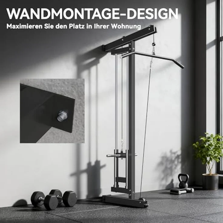 SPORTNOW Latzugstation Latzugturm für Wandmontage, 120 kg belastbar, inkl. Latzugstange und Seilzug, platzsparend für Zuhause, stabiler Stahlrahmen – Bild 4