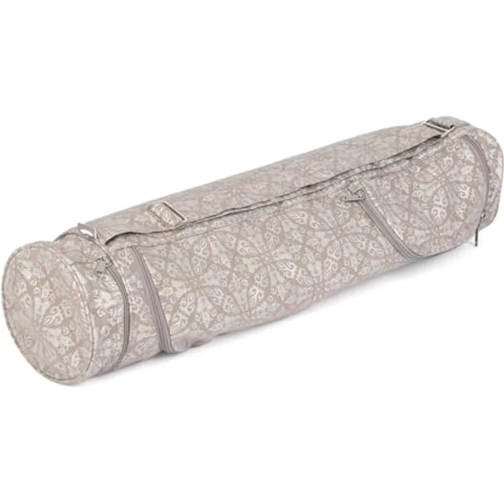 Bodhi Yogatasche ASANA Bag Cotton | Maharaja Collection | 100% Baumwolle | Yogamattentasche in verschiedenen Größen | inkl. Außentaschen | 70 cm | Raja/Taupe, Silber – Bild 1
