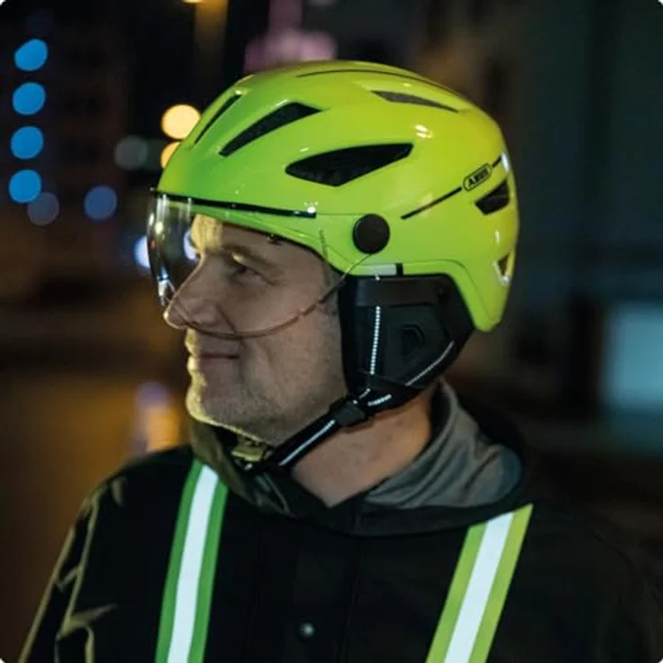 ABUS Stadthelm Pedelec 2.0 ACE - Fahrradhelm mit Rücklicht, Visier, Regenhaube, Ohrenschutz - Gelb Glänzend, Größe S – Bild 6