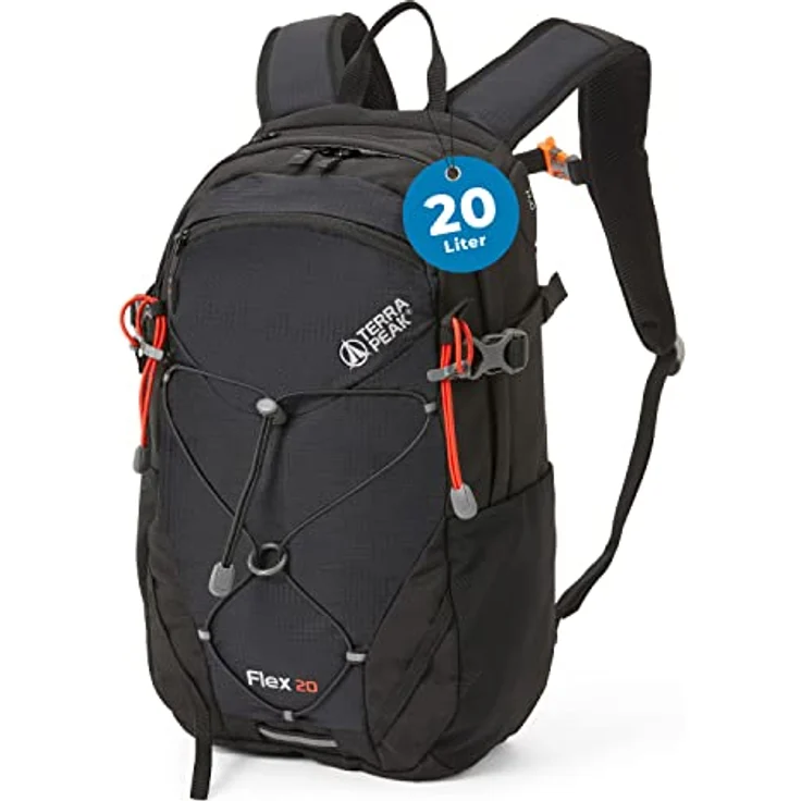 Terra Peak® FLEX 20, Premium Wanderrucksack 20L für Damen und Herren, wasserdicht, mit Trinksystem und Rückenbelüftung, schwarz – Bild 1