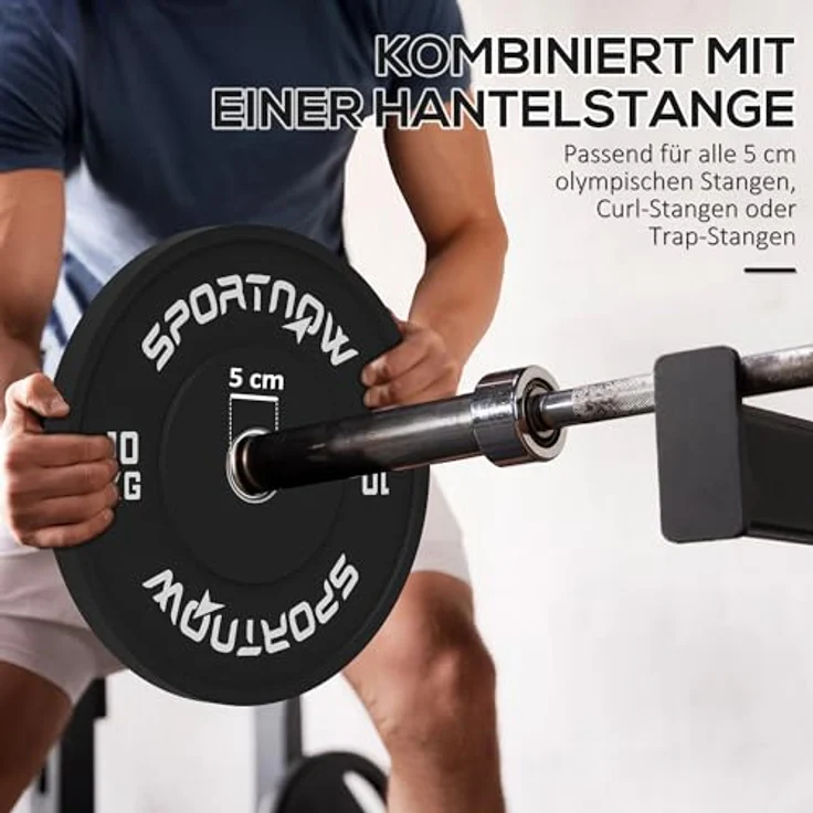 SPORTNOW Hantelscheiben 2er-Set, 2 x 10kg Gummigewichte mit Ø 50 mm Bohrung, Schwarz, für Olympiastangen – Bild 4