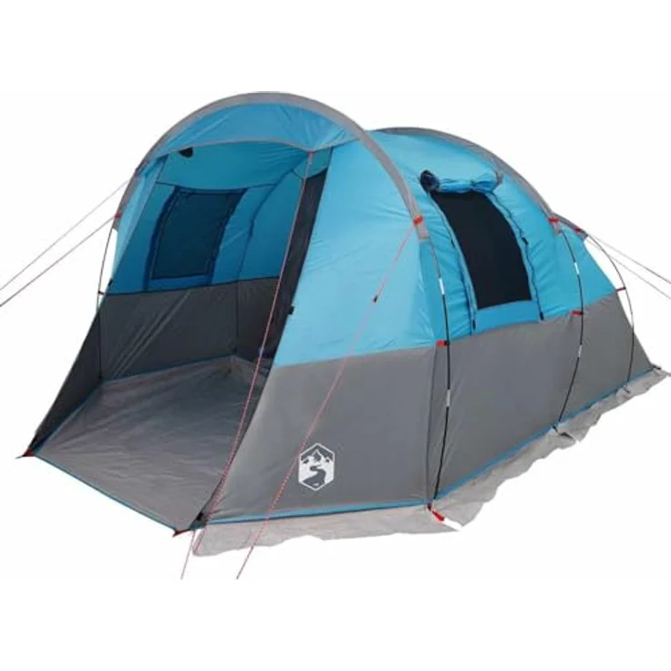 vidaXL Tunnelzelt 4 Personen, wasserdichtes Familienzelt mit E-Anschluss und Netzwänden, blau, 185T Polyester – Bild 1