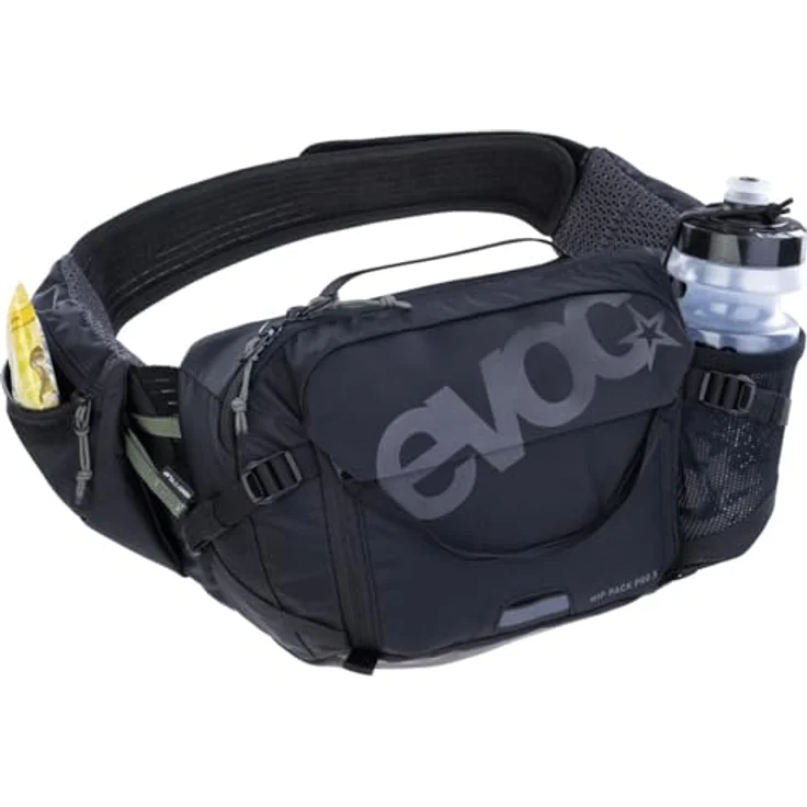 EVOC HIP PACK PRO 3 + HYDRATION BLADDER 1,5, Hüfttasche mit AIR FLOW CONTACT SYSTEM, AERO FLEX Hüftgurt, 1,5l Trinkblase und Werkzeugfach, One Size, Schwarz – Bild 3