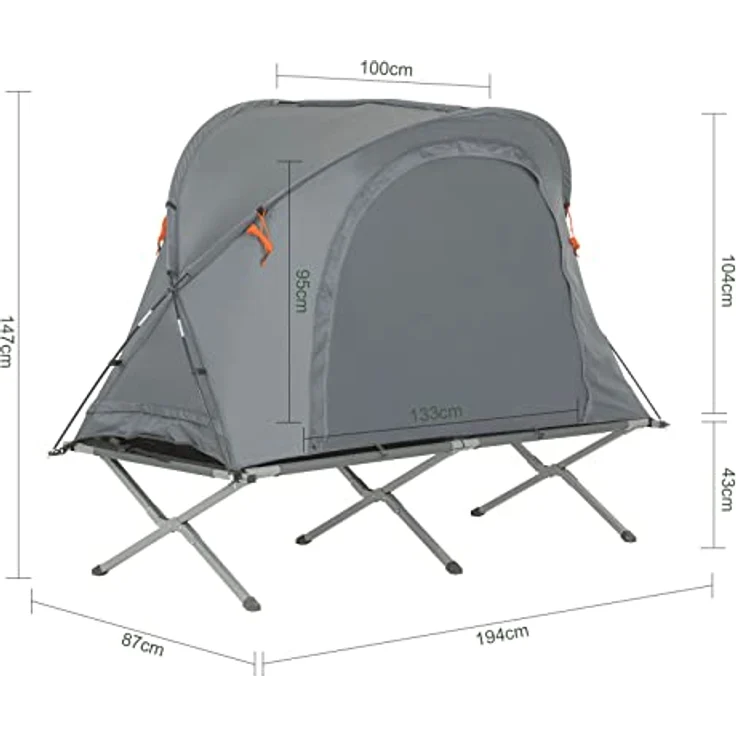 SoBuy faltbar Survival-Zelt Feldbett 4 in1 Camping Set Outdoor Hellgrau BHT ca. 194x147x87cm OGS60-HG – Bild 4
