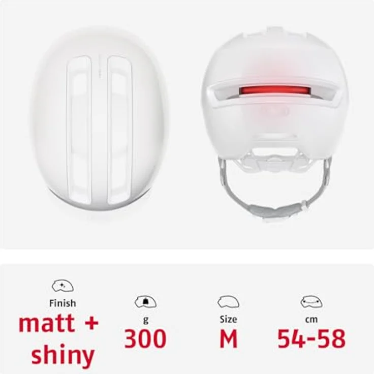 ABUS Urban Helm HUD-Y, Fahrradhelm mit magnetischem, aufladbarem LED-Rücklicht & Magnetverschluss, für Damen und Herren, Weiß (Puristic), Größe M – Bild 3