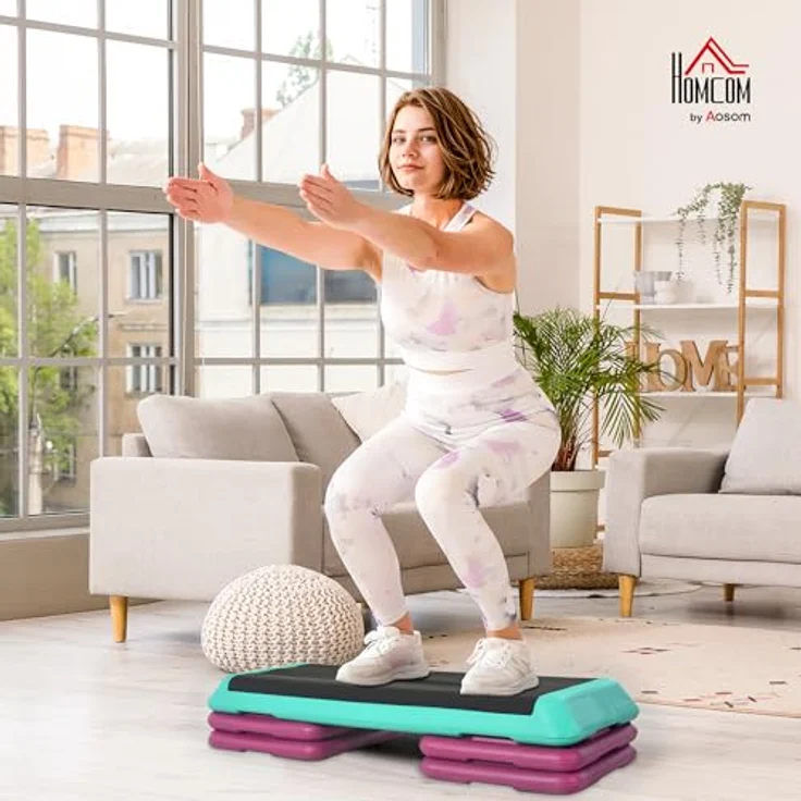 HOMCOM Stepper Steppbrett höhenverstellbar, Aerobic-Schritt-Plattform mit 4 Tragegurten, professionell, Schwarz – Bild 3
