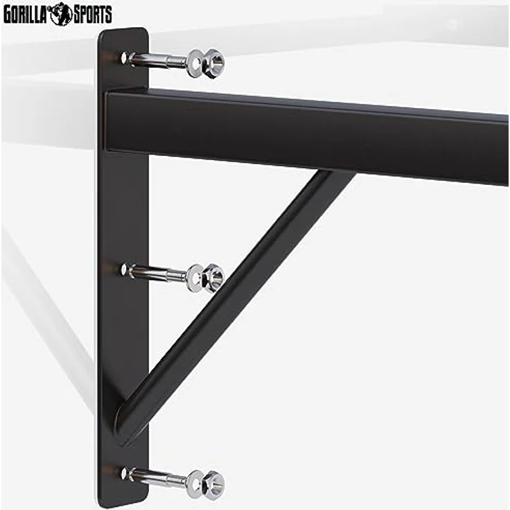GORILLA SPORTS® Klimmzugstange - Wandmontage, 121x61x40 cm, bis 150 kg, Gerändelte Griffe, aus Stahl - Fitness Turnstange, Reckstange, Wandbefestigung Fitnessgeräte, Pull Up Bar für Zuhause, Training – Bild 4