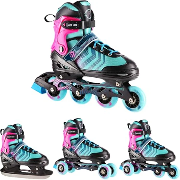 Nils Extreme Nh18192A 4W1 Schwarz/Lila Schlittschuhe Größe M (34-38) mit Hockeyplatte Ersatz – Bild 2