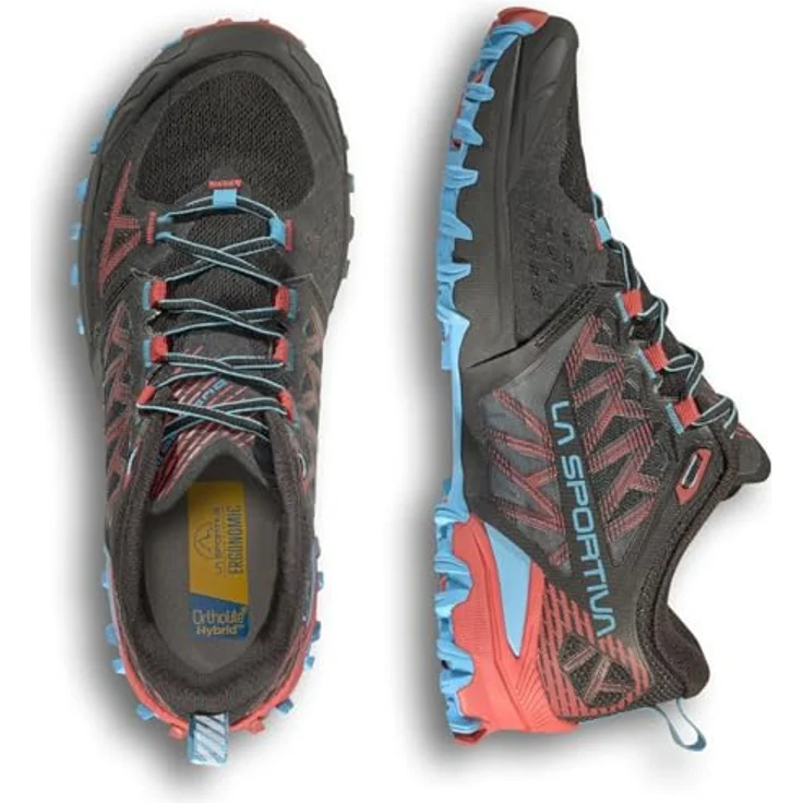 LaSportiva Bushido III Woman GTX, stabiler Laufschuh mit GORE-TEX Membran und FriXion® Red Sohle, Black/Hibiscus, Größe 39 – Bild 4