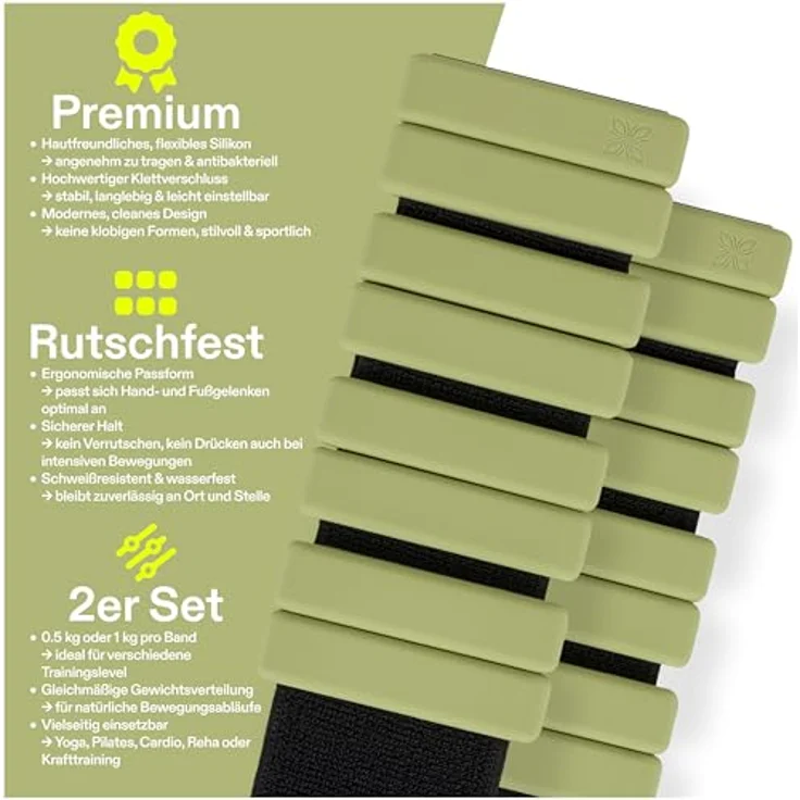 OMNANA HEROSTRAP™ Gewichtsmanschetten aus Silikon (2x0,5 kg oder 2x1 kg) – Knöchelgewichte & Handgelenkgewichte für Fitness, Yoga, Pilates & Physiotherapie – Ankle Weights für Joggen, Aerobic & Krafttraining in elegantem Schwarz – Bild 2