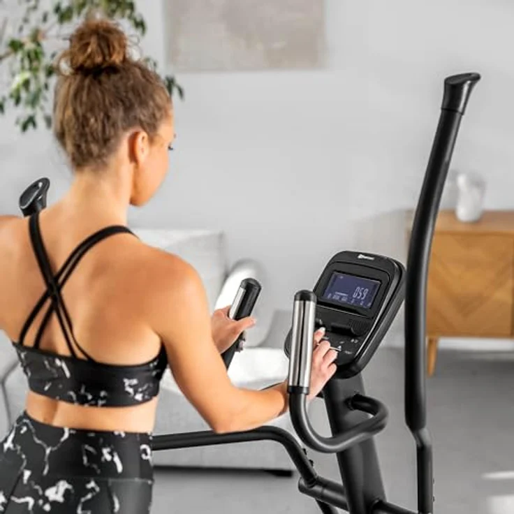 HS HOP-SPORT Crosstrainer HS-095CF mit Unterlegmatte - Ellipsentrainer 30kg Schwungmasse - Ellipsen Crosstrainer max. Benutzergewicht 135kg - Crosswalker grau – Bild 4