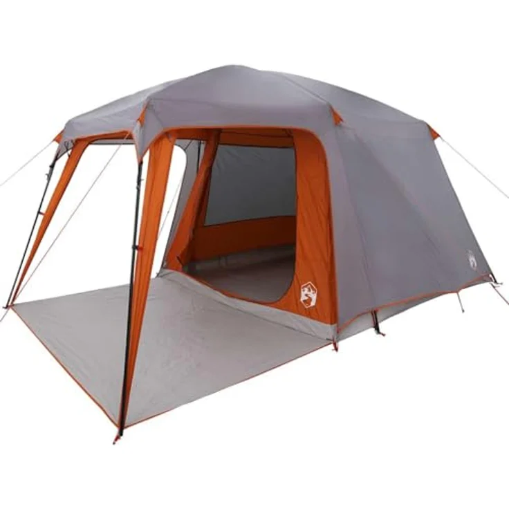 vidaXL Campingzelt mit Vorzelt für 5 Personen, wasserdichtes Zelt in Grau und Orange, leicht und praktisch mit E-Anschluss und abnehmbarem Überzelt – Bild 1
