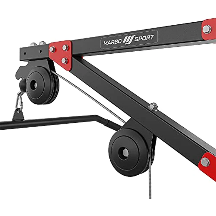 Marbo Sport Latzug zur Wandbefestigung Latzugturm Kabelzug MH-W108 2.0, Hantelscheibenbeladung, gummierte Anschlagpuffer, Modernes Design, 120 kg maximale Last, 40 x 40 mm Profile, Made in EU, schwarz – Bild 3