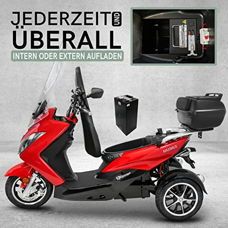 Rolektro Maximus MX3 E-Trike Elektromobil 25 km/h - 1500W Elektromoped 2 Erwachsene - E-Moped E-Dreirad 70km Reichweite - 3-Rad E-Mofa herausnehmbarer Lithium Akku - Senioren-Dreirad mit Zulassung, Maximus E-Scooter in sportlicher Optik, 70 km Reichweite, externer Akku, 180 kg Zuladung, blau – Bild 4