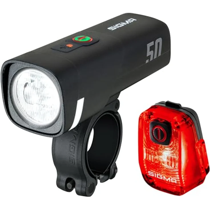 SIGMA LED Fahrradlicht Set Aura 50/Hiro 10, akkubetriebenes, wetterfestes Beleuchtungsset mit USB-C, StVZO zugelassen, automatische Helligkeitsregelung, hohe Sichtbarkeit – Bild 1