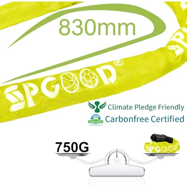 SPGOOD Fahrradschloss mit 5-stelligem Zahlencode, gehärtete Stahlkette (7 mm, 830 mm), hohe Sicherheitsstufe, gelb – Bild 2