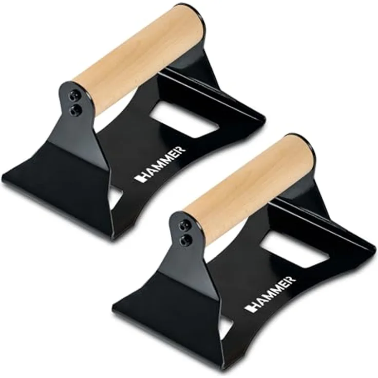 HAMMER Liegestützgriffe NorsK, 2er Set, ergonomische Push Up Bars aus Buchenholz, rutschfeste Gummifüße, optimale Griffhöhe für Calisthenics & Functional Training
