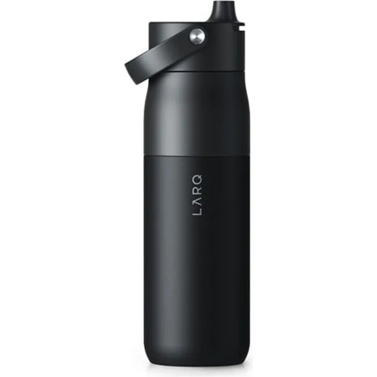 LarQ Insulated Bottle Obsidian Black 1L, hält Getränke bis zu 24 Stunden kühl, ergonomischer Griff mit Swig & Go-Funktion