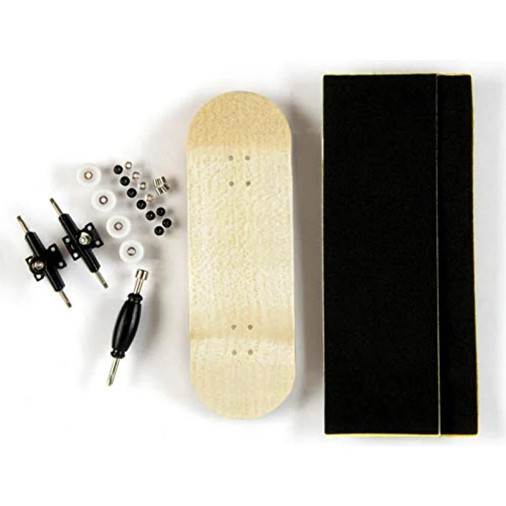 PhoneNatic Finger-Skateboard Bauset, 5-lagiges Ahornholz mit tiefem Concave und kugelgelagerten Rollen, hellbraun (Design 2) – Bild 2