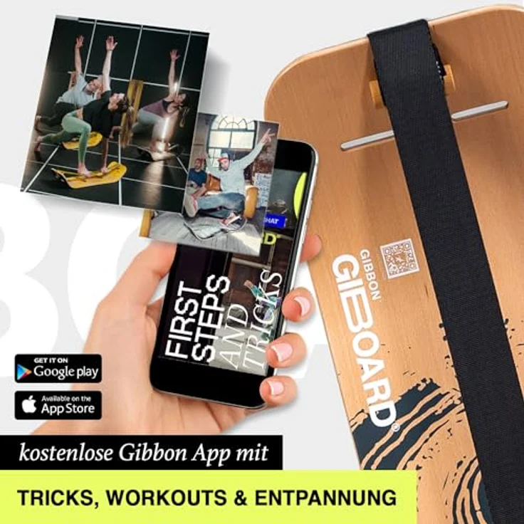 GIBBON Giboard-Set Active Black, 106cm Balance Board mit innovativem "Lock-and Roll" Spannsystem, Gleichgewichtstrainer mit App-Integration, inkl. Slackline und vielseitigen Nutzungsmöglichkeiten für Tricks & Workouts – Bild 2