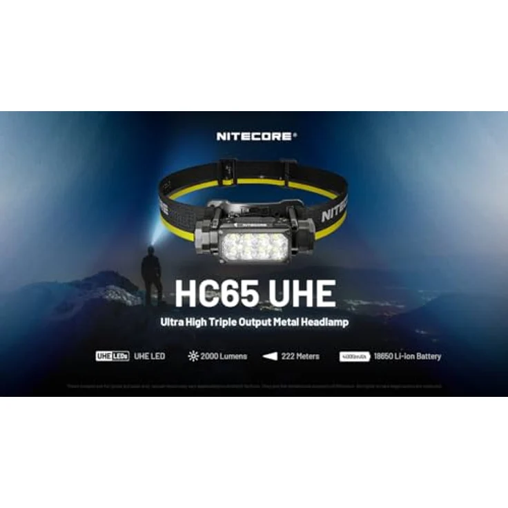 Nitecore HC65 UHE, Stirnlampe mit 2000 Lumen, 3 Lichtquellen, USB-C Ladegerät, IP68 wasserdicht – Bild 3