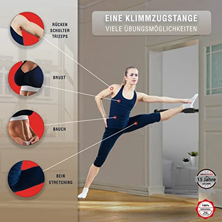 Ultrasport 2-Wege-Klimmzugstange, individuell einstellbar für Länge 66,5-93 cm, Klimmzugstange aus stabilem Stahl, belastbar bis 100 kg, Türreck für effektives Training der Oberkörpermuskulatur – Bild 3