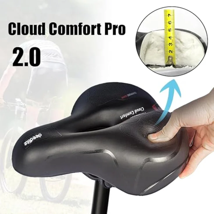 Deedlite Cloud Comfort Pro Max Fahrradsattel, bequem weich mit Memory Schaum und rotem Warnstreifen, für City und Mountainbike, mit Federung und wasserdichter PU-Oberfläche – Bild 3