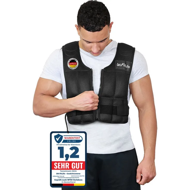 DH FitLife Gewichtsweste Verstellbar 10/20/30KG, Ergonomische Fitness Trainingsweste für Muskelaufbau, Laufweste für Damen und Herren, Atmungsaktive und strapazierfähige Ausführung