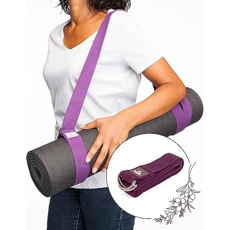 Bodhi Yogagurt Yamala 2 in 1, Baumwolle, 2m lang mit Metallverschluss, waschbarer Tragegurt für dicke Yogamatten, lila – Bild 5
