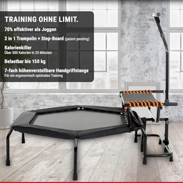 HAMMER Fitness-Trampolin JumpStep, Flexibles & gelenkschonendes Step-Board, aufstellbar, intensives Po- und Beinmuskeltraining, 3 Trainingsvideos inklusive, höhenverstellbarer Griff – Bild 5