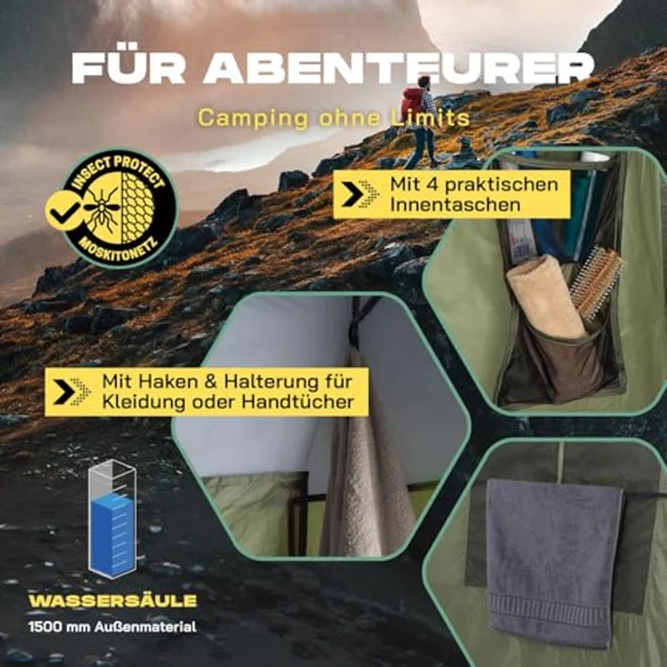 Lumaland Where Tomorrow Pop up Duschzelt, 2 Personen, wasserdicht mit Trennwand, Campingtoilette und Umkleidekabine, schnelles Aufbausystem, 240 x 120 x 210 cm – Bild 5