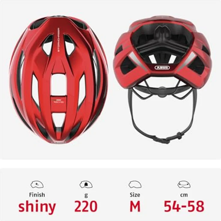ABUS StormChaser ACE, leichter Rennradhelm für Radrennen und Gravelbike-Touren, rot, Größe M (54-58 cm) – Bild 3