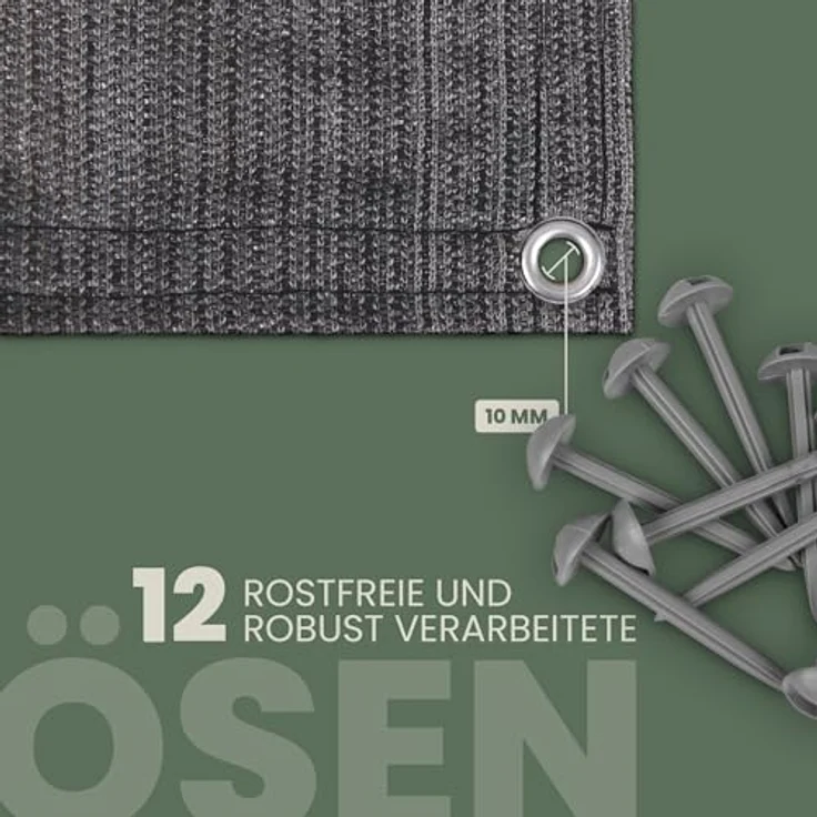 Bestlivings Vorzeltteppich (250 x 300cm) Camping Matte mit Ösen, Outdoor Teppich inkl. 12 Kunststoff Heringe und Tragetasche, Markisenteppich - Robustes HDPE-Material, witterungsbeständig, hoher Komfort - Grün – Bild 4
